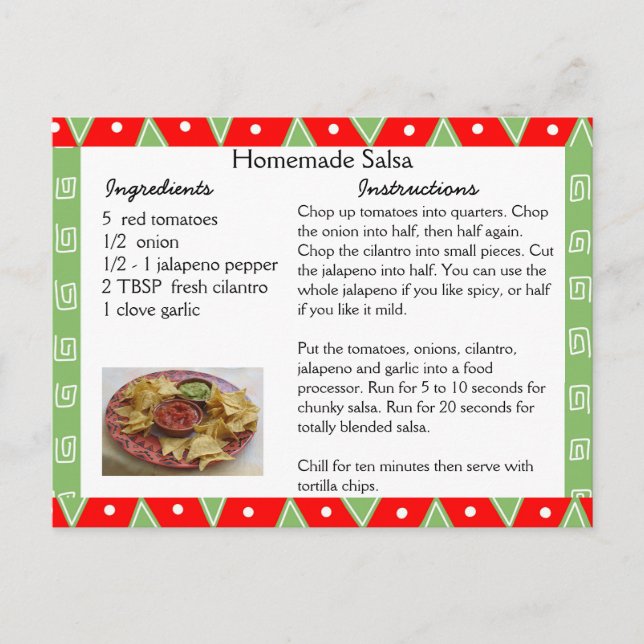 Carte de recette de salsa maison (Devant)