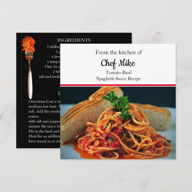 Carte de recette de sauce tomate à design photo pe (Devant / Derrière)