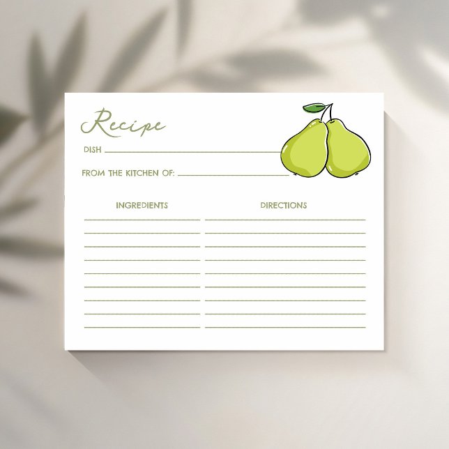 Carte de recette de shower de mariage au poire de  (Perfect pair pear bridal shower recipe card enclosure cards)
