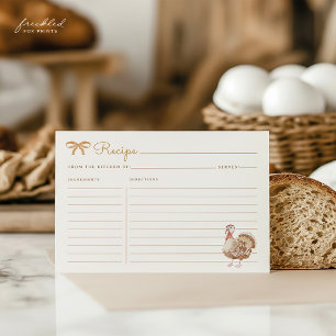 Carte de recette de Thanksgiving à nœud coquet