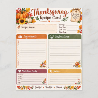 Carte de recette de Thanksgiving – Citrouille d'au