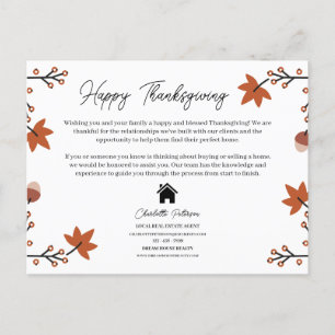 Carte de recette de Thanksgiving pour agence immob