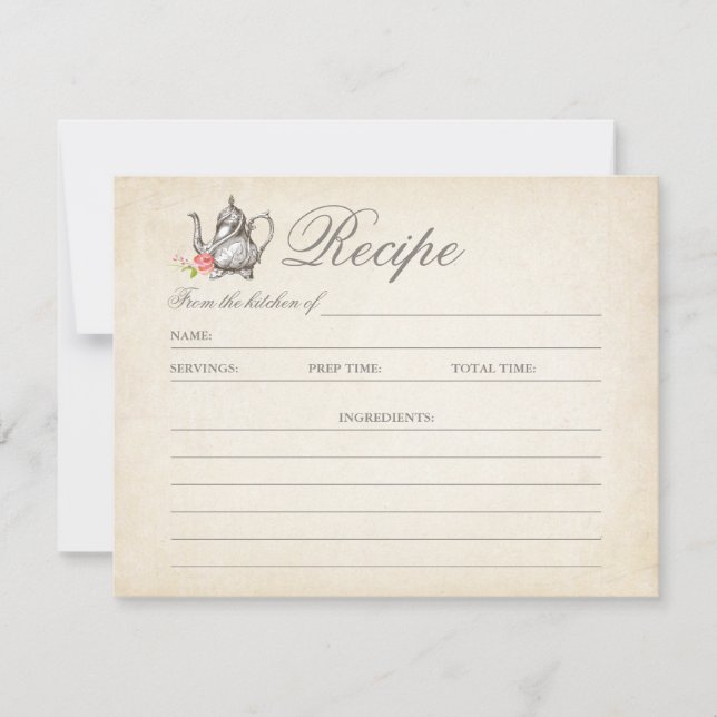Carte de recette de thé élégante vintage (Devant)