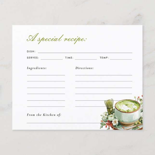 Carte de recette de thé matcha pour enterrement de (Devant)
