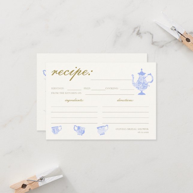 Carte de recette de thé nuptiale Chine set dentell (Devant/Arrière en situation)