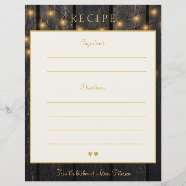 Carte de recette de typographie or en bois de luxe (Devant)