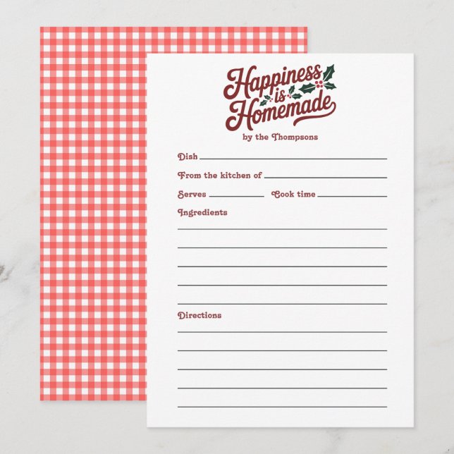 Carte de recette de vacances Bonheur fait maison à (Devant / Derrière)