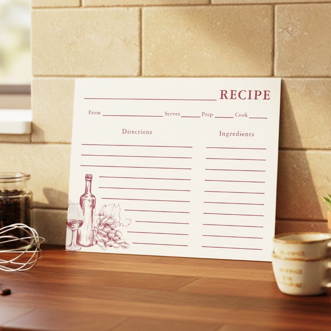 Carte de recette de vin rouge foncé Vino (Créateur téléchargé)