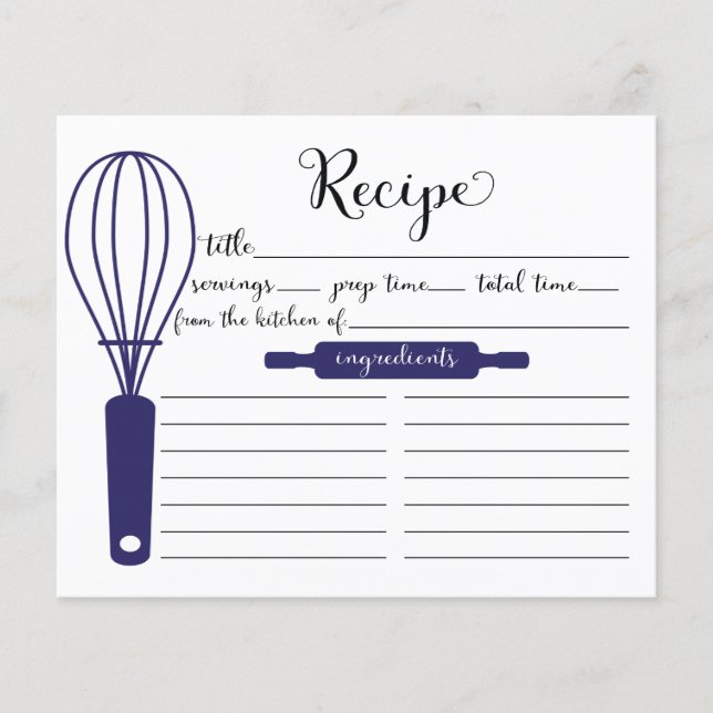 Carte de recette de Whisk Bleu Lettré à la main mo (Devant)