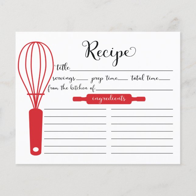 Carte de recette de Whisk rouge Lettré à la main m (Devant)