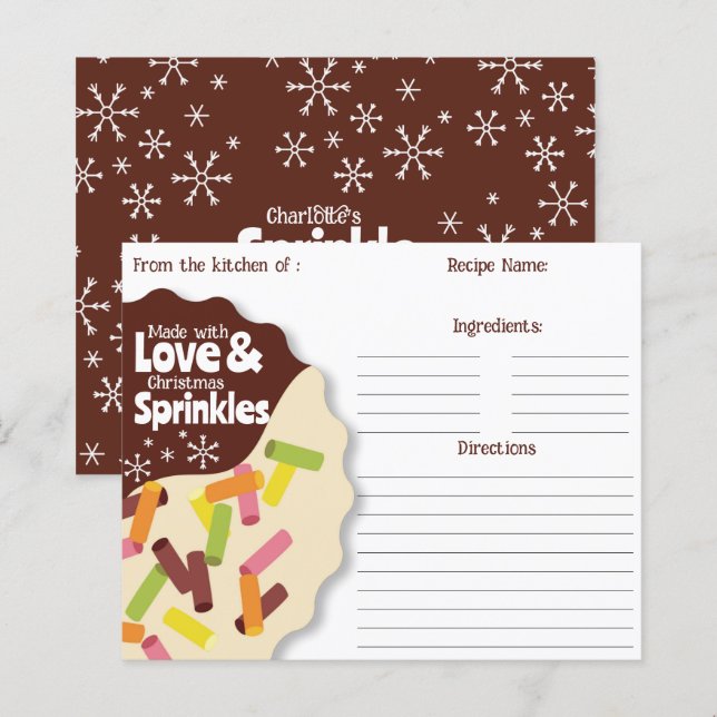 Carte de recette d'échange de biscuits de fêtes (Devant / Derrière)