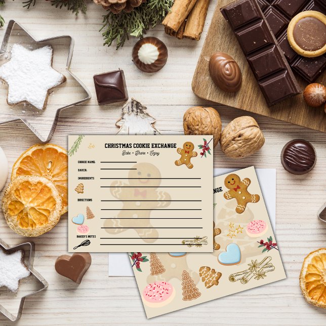 Carte de recette d'échange de biscuits de Noël (Christmas Cookie Exchange Recipe Card | Holiday Cookie Swap Recipe Card)