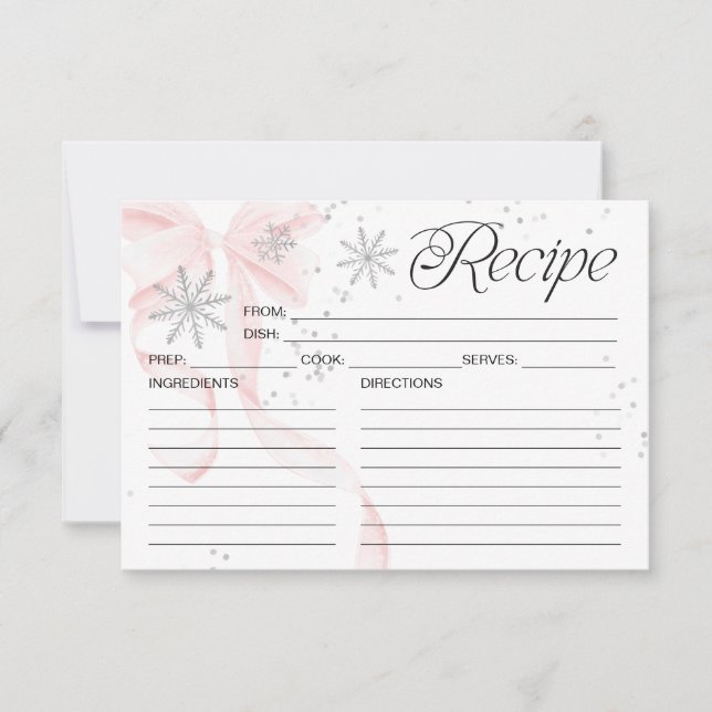 Carte de recette double face flocon de neige ruban (Devant)