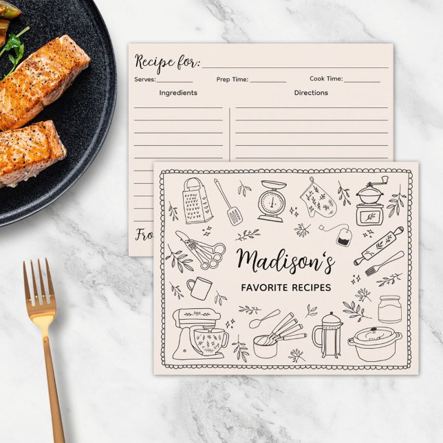 Carte de recette d'ustensiles de cuisine dessinés  (In situ)