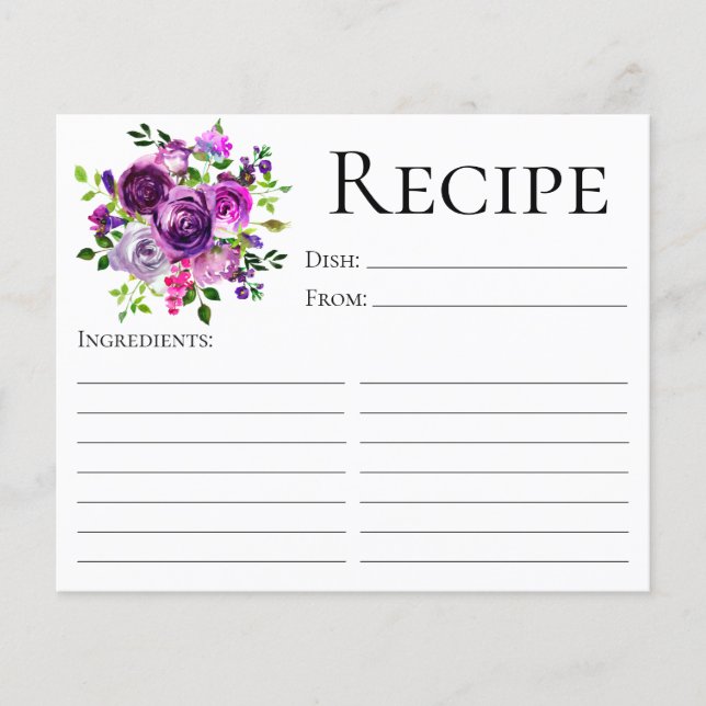 Carte de recette élégante de douche de mariée flor (Devant)