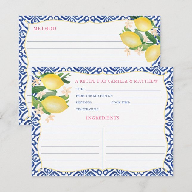 Carte de recette en bleu royal aux citrons de Posi (Devant / Derrière)