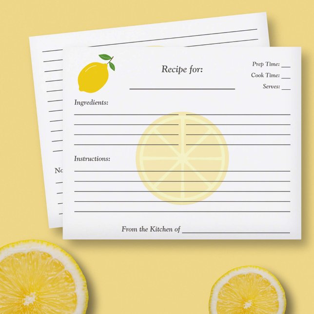 Carte de recette Fête des mariées citron (Lemon Bridal Shower Recipe Card)
