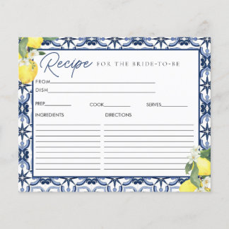 Carte de recette Fête des mariées citron aquarelle