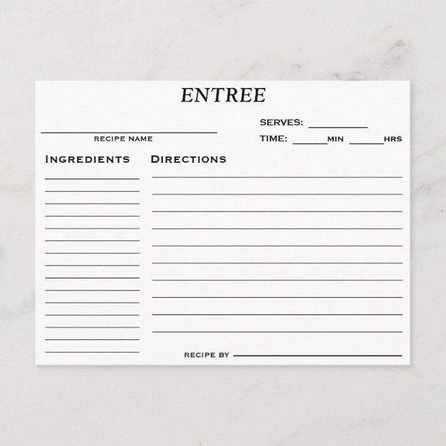 Carte de recette Fête des mariées Entree (Devant)