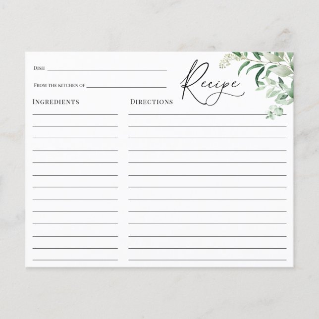 Carte de recette Fête des mariées Eucalyptus (Devant)