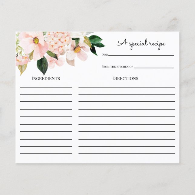 Carte de recette Fête des mariées florale rose (Devant)