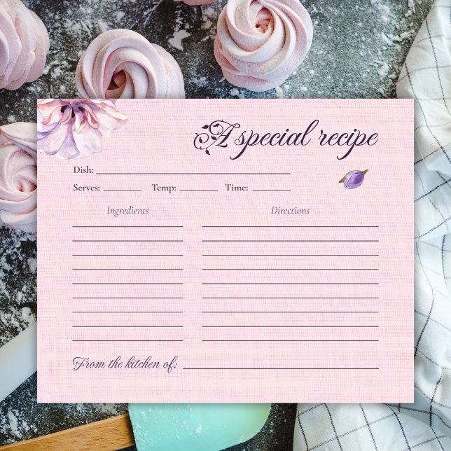Carte de recette Fête des mariées florale rose Aqu (Créateur téléchargé)