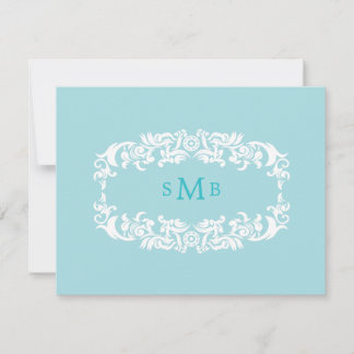 Carte de recette Fête des mariées Monogramme bleu