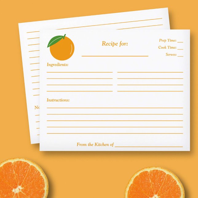 Carte de recette Fête des mariées orange (Orange Bridal Shower Recipe Card)