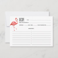 Carte de recette Flamant rose d'aquarelle rose