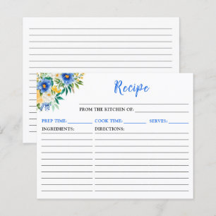 Carte de recette Floral bleu et jaune