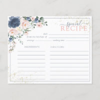 Carte de recette florale bleu roux rose bleu Dusty