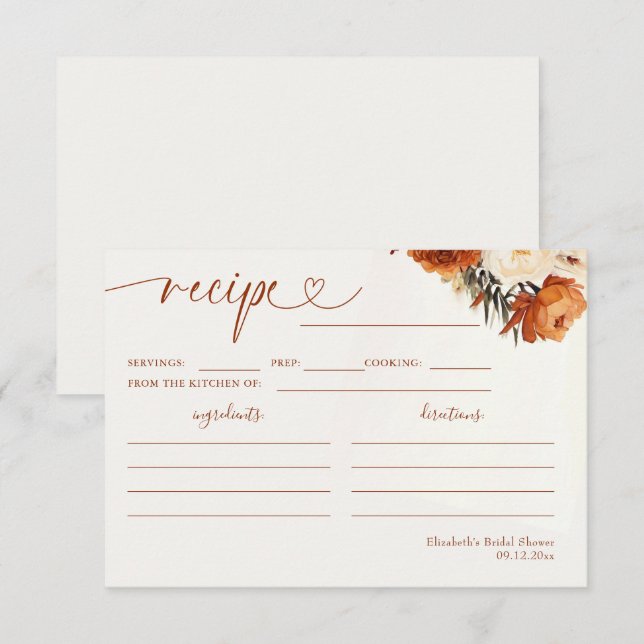 Carte de recette florale boho en terre cuite d'aut (Devant / Derrière)