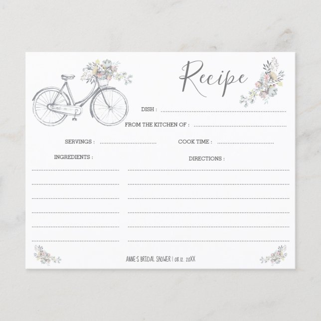 Carte de recette florale de bicyclette (Devant)