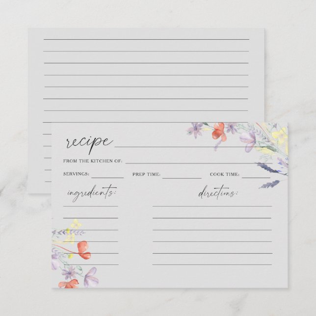 Carte de recette florale de fleurs sauvages boho (Devant / Derrière)