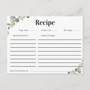 carte de recette florale d'eucalyptus aquarelle