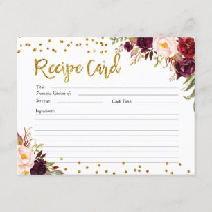 Carte de recette Florale Gold et Red Marsala