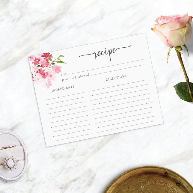 Carte de recette florale rose (Red and Pink Roses Floral Recipe Card for Bridal Shower by Painted Paperie
)