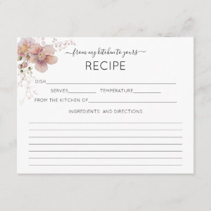 Carte de recette florale rose Aquarelle