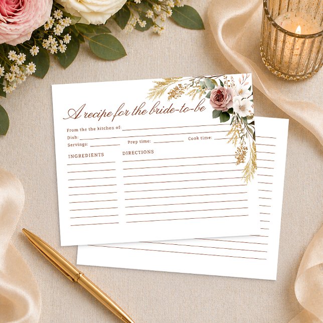 Carte de recette florale rustique pour la future m (Recipe Card for the Bride to Be)