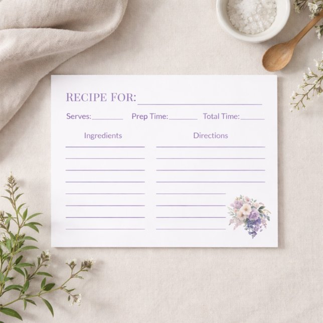 Carte de recette florale violette élégante pour pe (Créateur téléchargé)