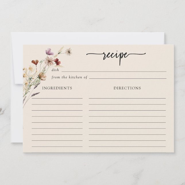 Carte de recette grande Fleurs sauvages Boho (Devant)