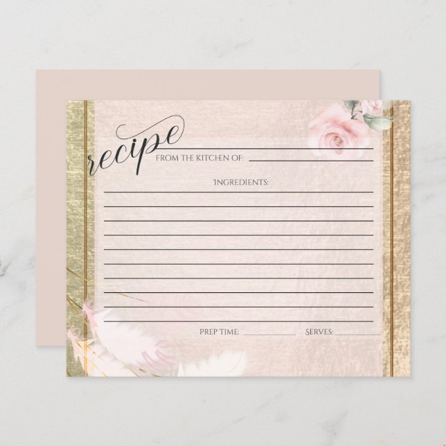 Carte de recette Grass Pampas Gold Blush Rose (Devant / Derrière)