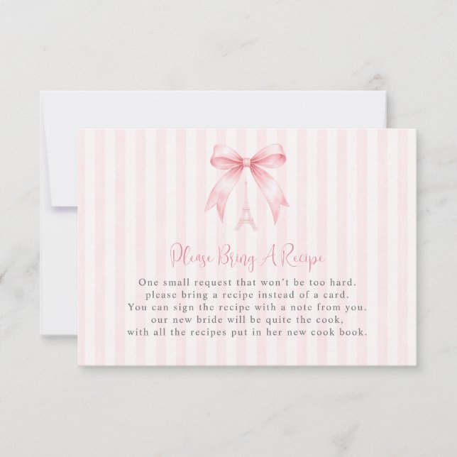 Carte de recette incluse avec un nœud rose parisie (Devant)