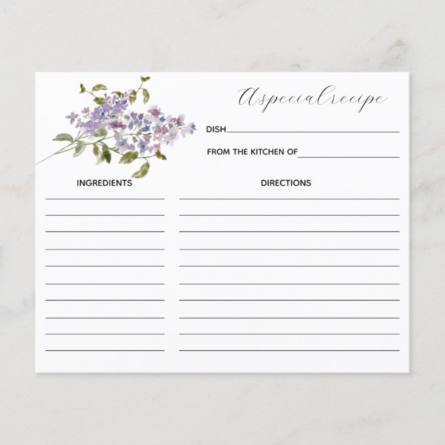 Carte de recette Lilas et Lavande (Devant)