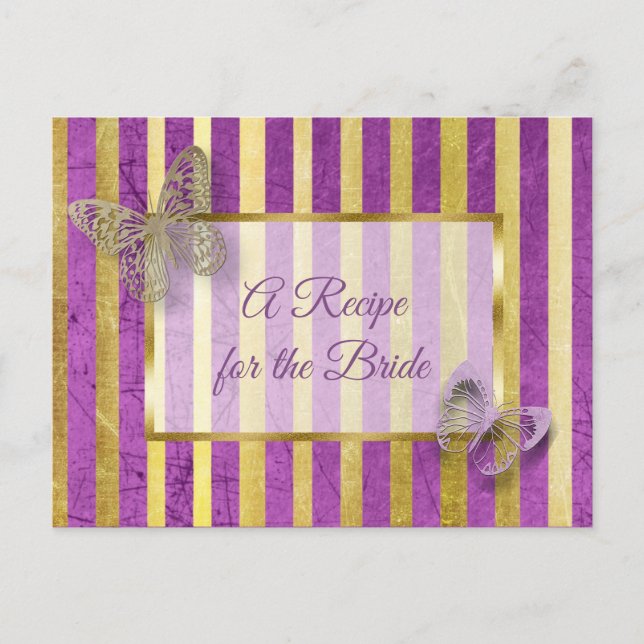 Carte de recette mariage papillon violet et or (Devant)