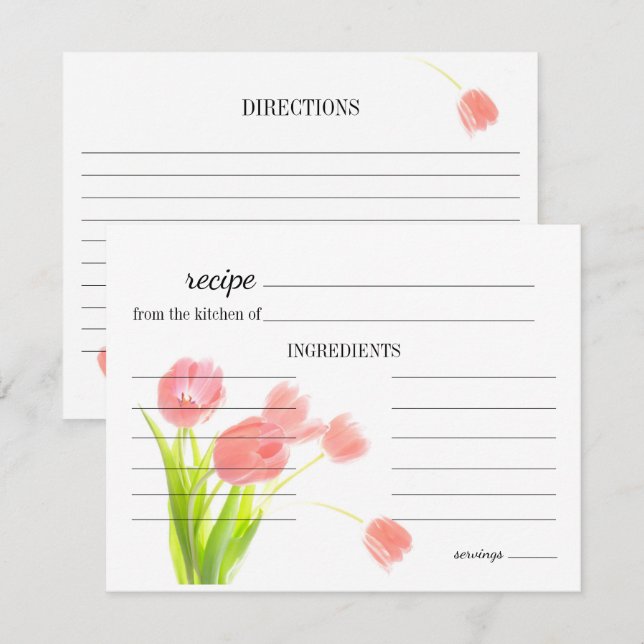 Carte de recette Mariage pour tulipes roses douces (Devant / Derrière)