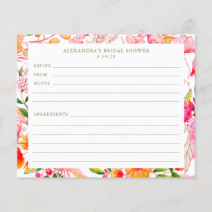 Carte de recette mignonne moderne rose orange Fleu