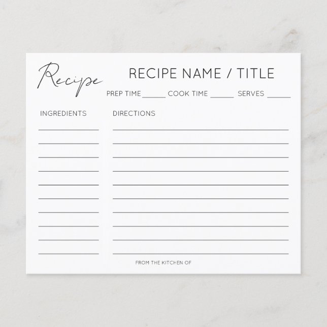 Carte de recette minimaliste moderne (Devant)