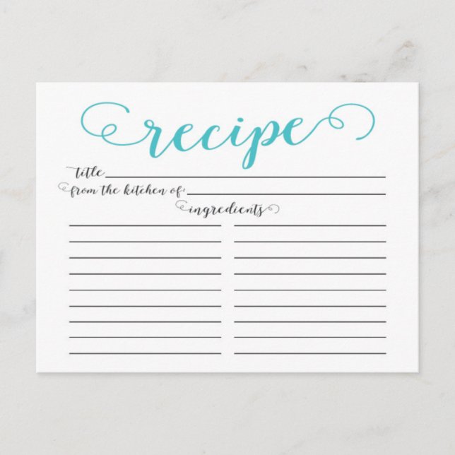 Carte de recette moderne Aqua Blue Script Fête des (Devant)