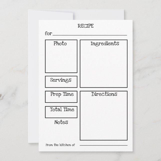 Carte de recette modifiable. Personnaliser avec ph (Devant)